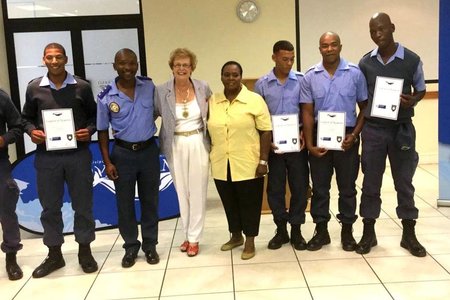Executive Mayor Botha-Guthrie and DOCS field worker Monica Matais (pictured centre) with outgoing candidates of the Chrysalis Academy Intern Programme and Senior Inspector of Law Enforcement, Zingani Tshefu (pictured to let of Mayor)  